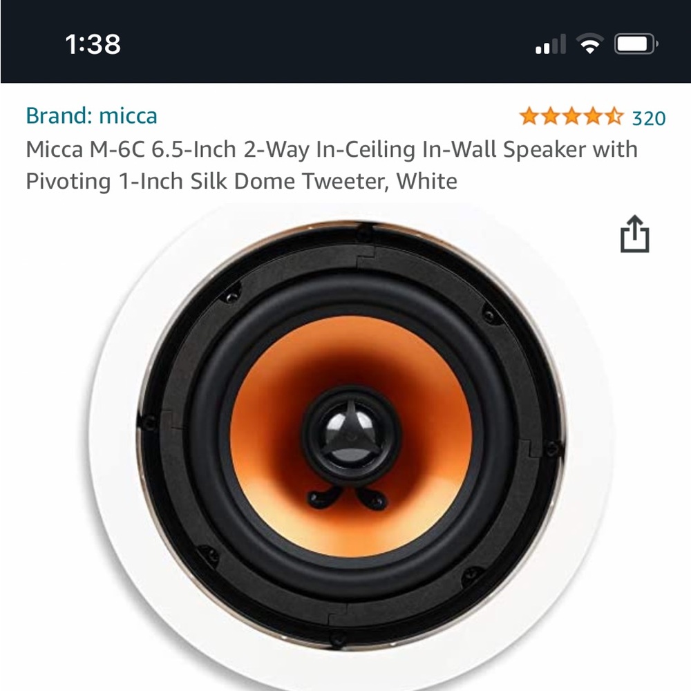 Mica M-6C 6.5-Inch 2-Way In-Ceiling In-Wall Speaker with white